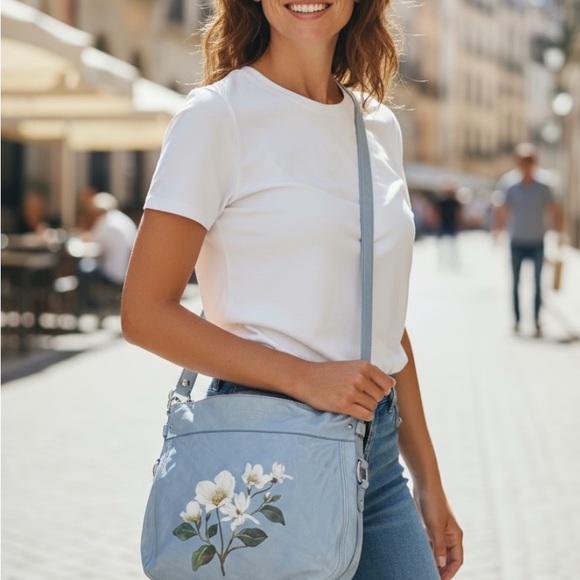 Coach Sky Blue Shoulder Bag with Floral Design in butter soft leather - Picture 10 of 10